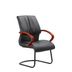 PU Leather Visitor Chair - Wooden Armrest